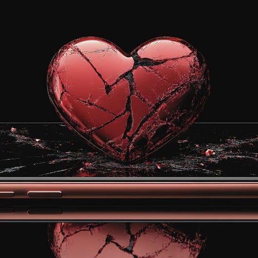 GenAI image; Broken heart on top of smartphone