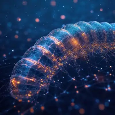 Malware concept; blue digital glowing worm