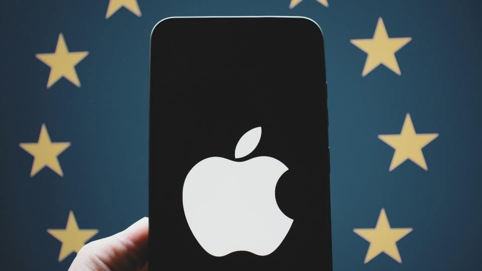 iPhone in front of EU flag